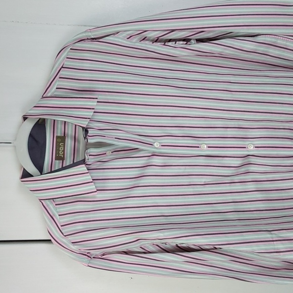 Ted Baker |Pink Vibrant Multicolor Striped Cotton Dress Shirt Preppy Sz.5 XL